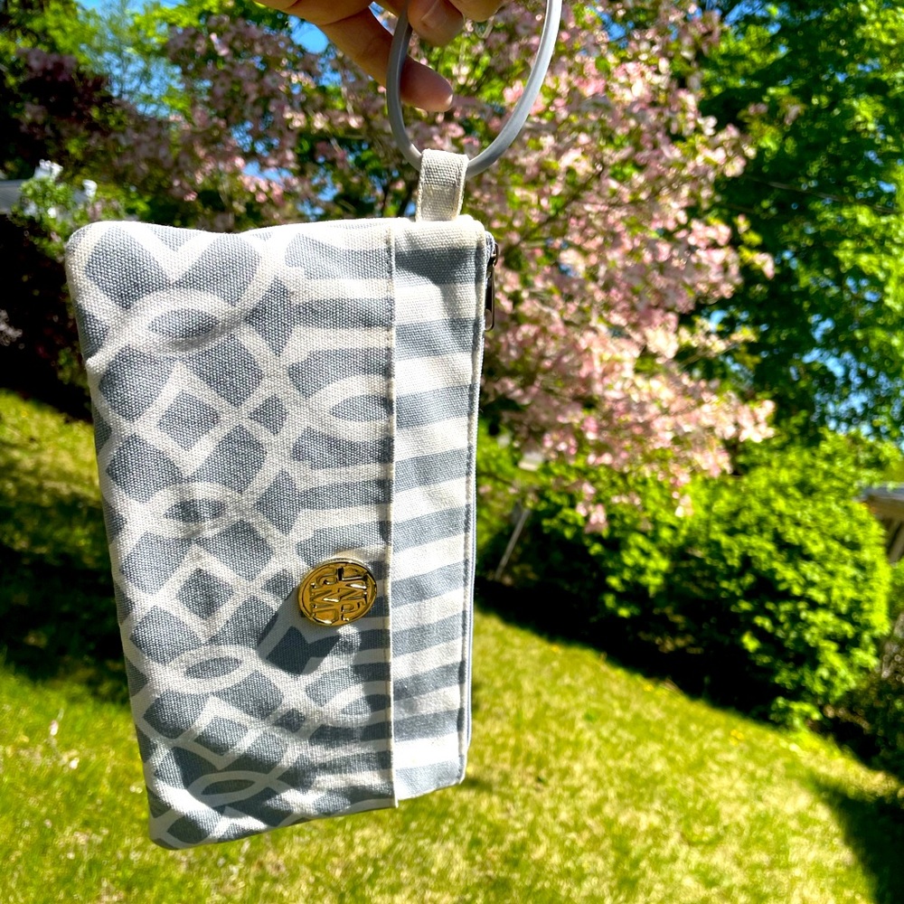 Mud Pie’s Gray & White Striped 100% Cotton Wristlet